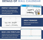 MAKELLO Large Magnetic Dry Erase Calendar Whiteboard Yearly 43" x 31" - Image 5