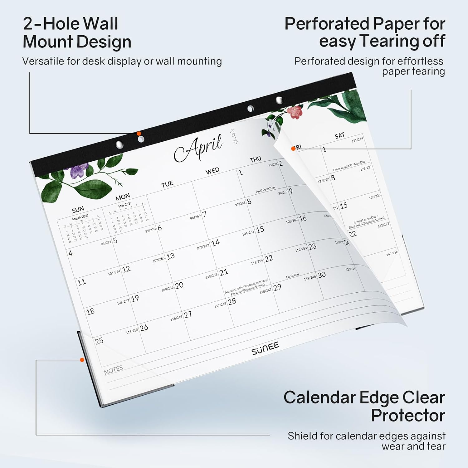 SUNEE Desk Calendar 2026-2027 17" x 12", 18 Month Calendar Jul. 2026 - Dec. 2027, Calendar 2026-2027 With Notes, for Planning, Organizing in Family, School or Office - Greenery