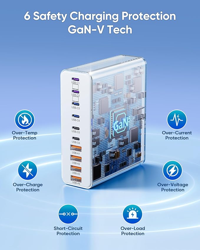 800W USB C Charging Station, 120W PD GaN5 Super Fast USB C Charger Block-10 Port - Image 6