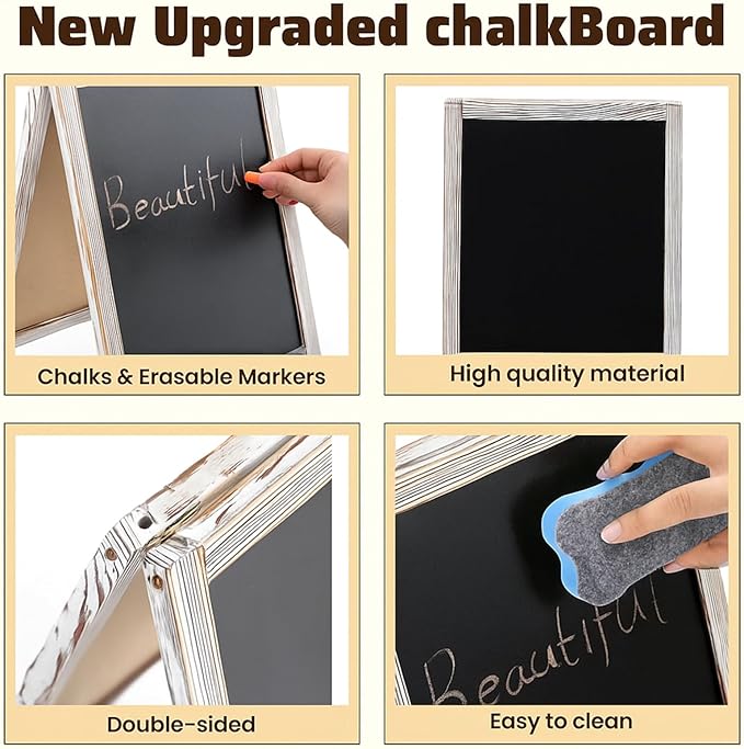 Henoyso 2 Pcs 16" x 10" Small Chalkboard Easel Tabletop Chalkboard Signs Menu - Image 7
