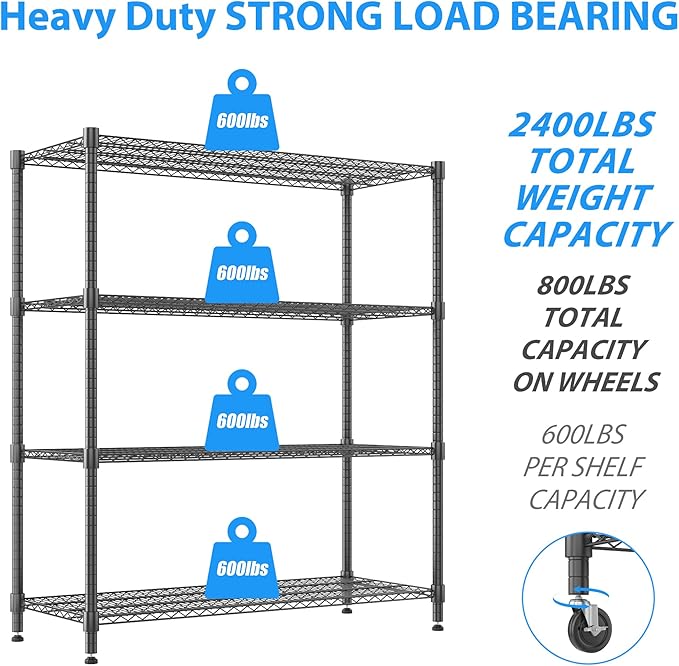 Homdox 60”W Storage Shelves, 4 Tier Heavy Duty Wire Shelving Unit - Image 4