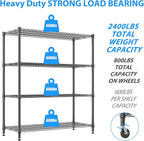 Homdox 60”W Storage Shelves, 4 Tier Heavy Duty Wire Shelving Unit - Image 4