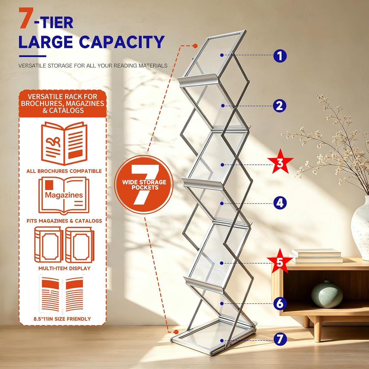 Brochure Display Stand, Magazine Literature Rack, 1-Pack Silver