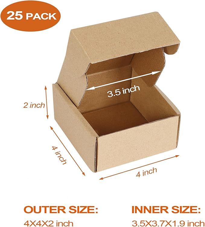 PHAREGE 4x4x2 inch Shipping Boxes Bulk 25 Pack Brown, Tab Lock Tuck Top Mailer - Image 2