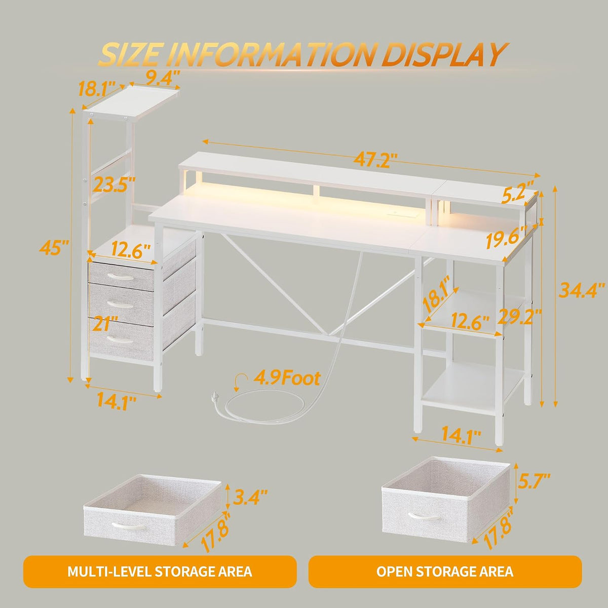 59 in Gaming Desk with Storage Drawers & Shelves, Reversible Computer Desk