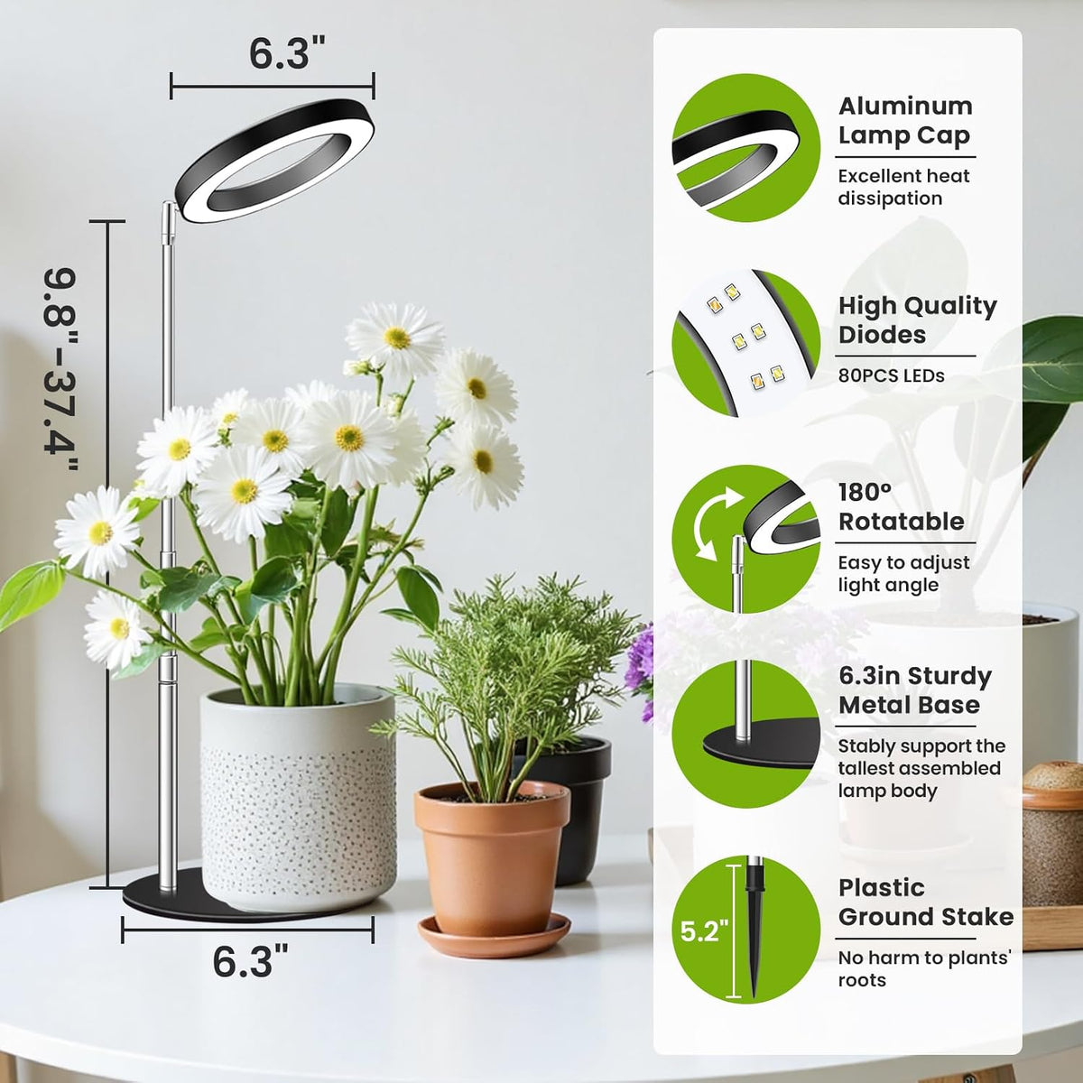 Kullsinss 6.3in Plant Lights for Indoor Growing, 80 LEDs Full Spectrum
