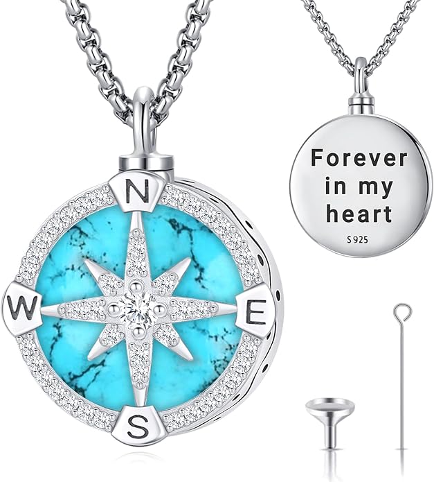 Compass Necklace for Women Men 925 Sterling Silver Pendant Urn Necklaces for by Eusense