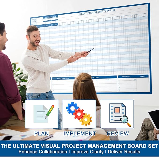 Lincia Large Magnetic Gantt Chart Whiteboard Kit 24" x 36" Reusable Visualize - Image 4