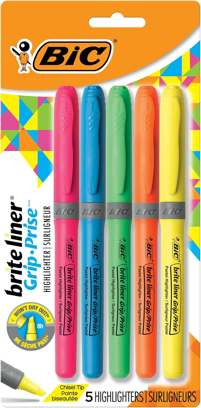 BIC Brite Liner Grip Highlighter, Chisel Tip, by BIC