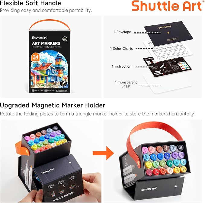 Shuttle Art Brush Tip Alcohol Markers, Dual Tip Brush & Fine Tip Art Marker Set - Image 2