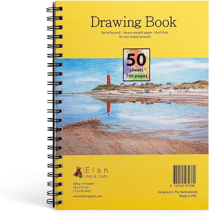 Elan A4 Drawing Book, 50 Sheets Italian Paper 90 lb/200 GSM, Acid-Free Sketch by Elan
