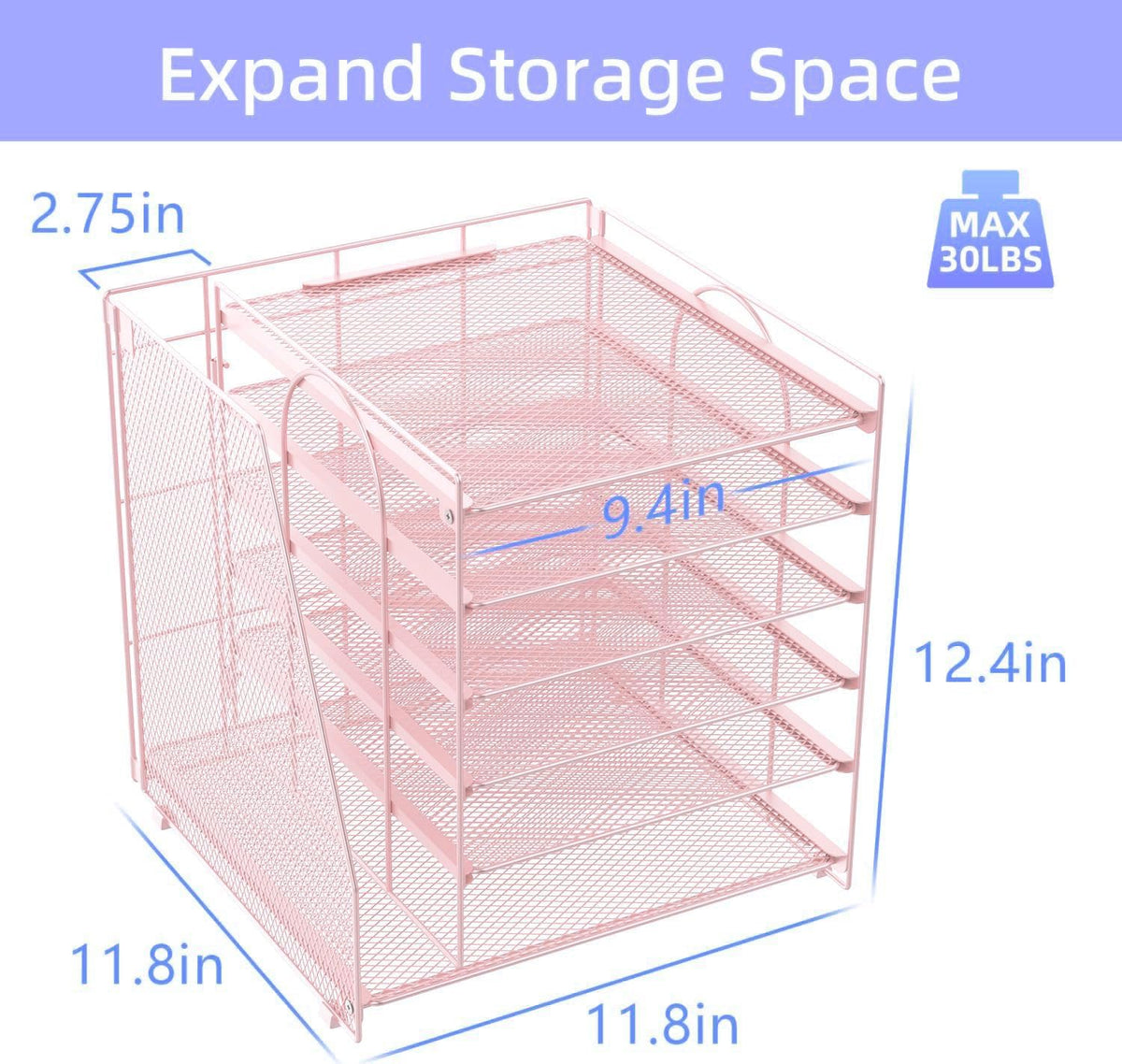 gianotter 6-tier paper organizer with magazine holder, side view