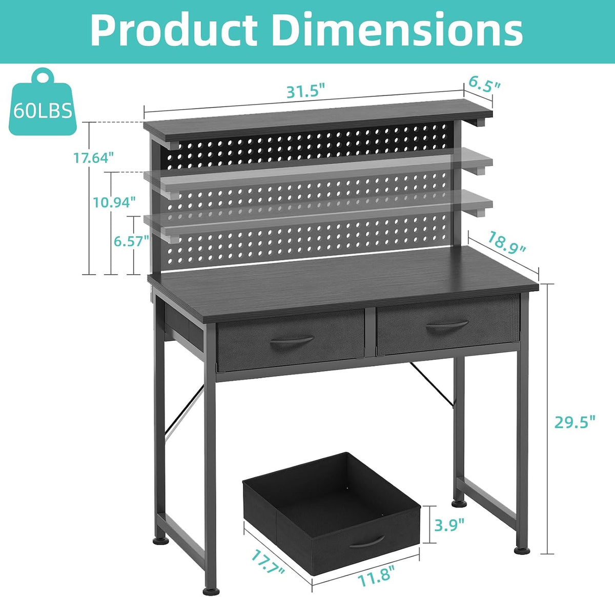 MUTUN Small Desk with Drawers, 31 Inch Computer Desk with Power Outlet & ...