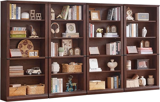 RWYHG 70" Walnut Tall Bookshelf Set of 4, 5-Tier Thick Wooden Book Shelf by RWYHG