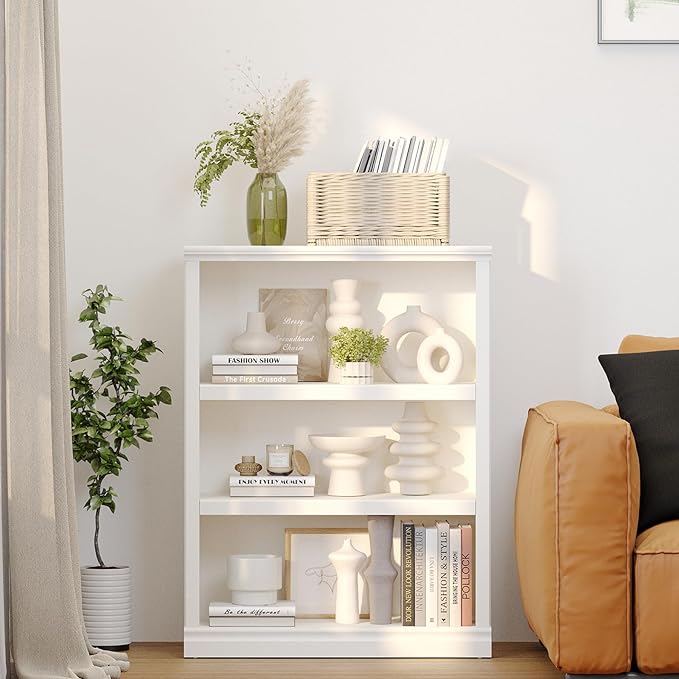 blini 3-Shelf Bookcase White Wooden Bookshelves 33in Wide Floor Standing - Image 2