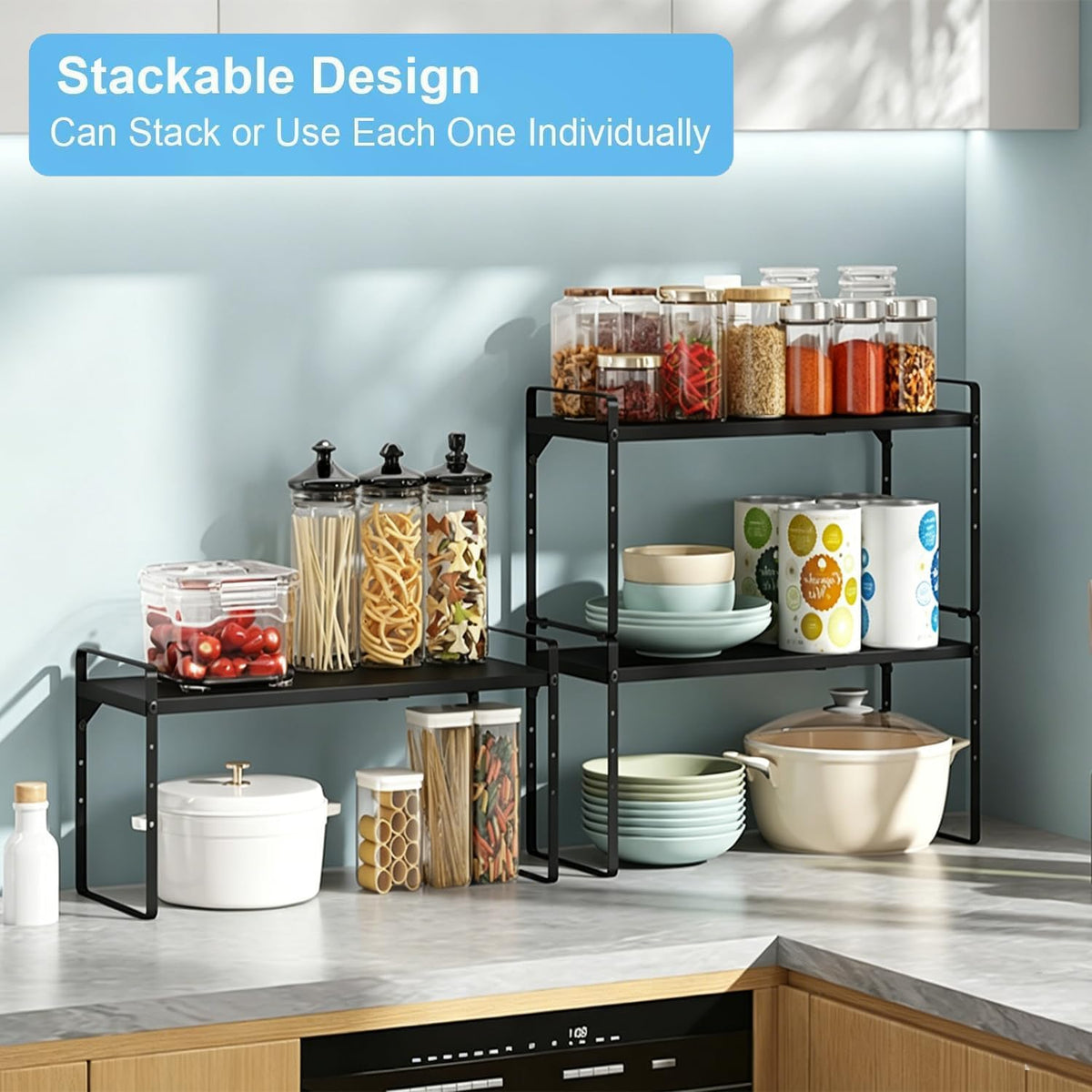 15.5 to 25.5 Inch Expandable Kitchen Cabinet Organizer Shelf, 2 Pack 30 LBS H...