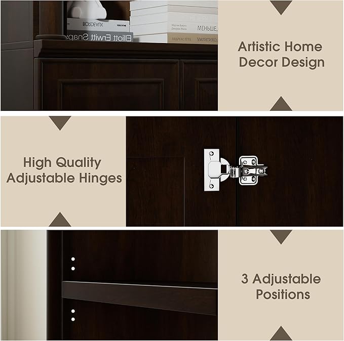 72" Roman Column Bookcase with Double Door Cabinet, 5 Tiers Tall Bookshelf - Image 5