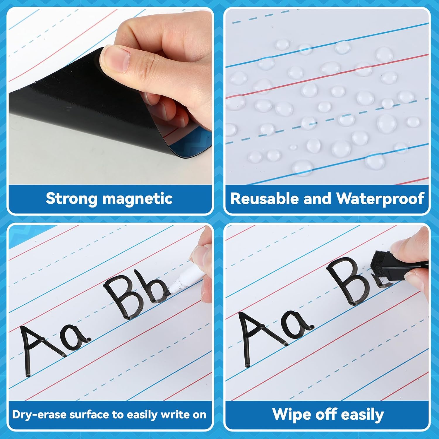 Jumbo Magnetic Draw & Write Paper 21.5x17in Dry Erase Handwriting Lined Paper for Classroom Whiteboard Accessories Writing Chart Page Giant Magnet Notebook Poster Graduation Supplies Teacher Must Have