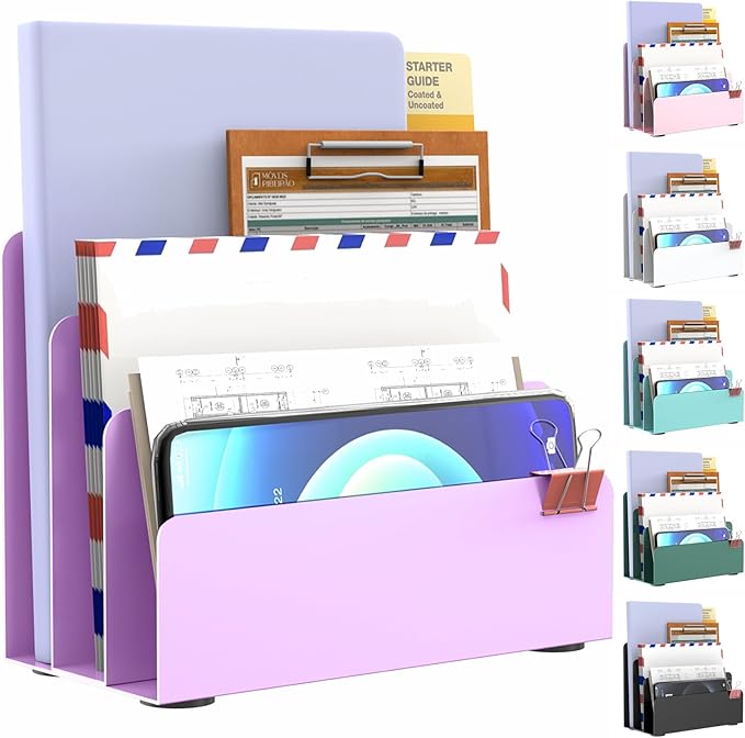 OUTIOE Mail Organizer Countertop, Small Desk File Organizer, Metal File Holder by OUTIOE