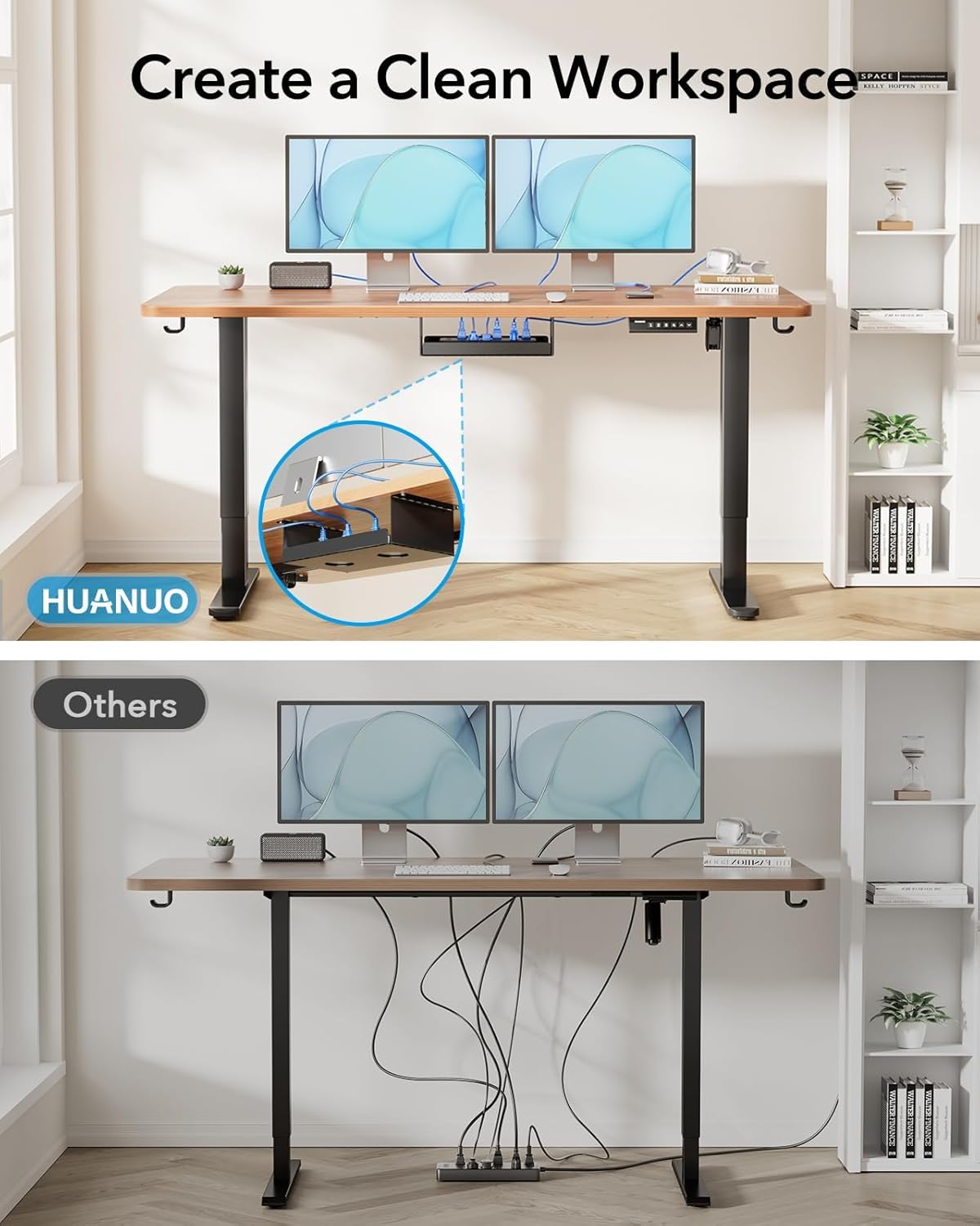 HUANUO Standing Desk Frame with Brushless Motor for Max 75 x 35 inch Tops