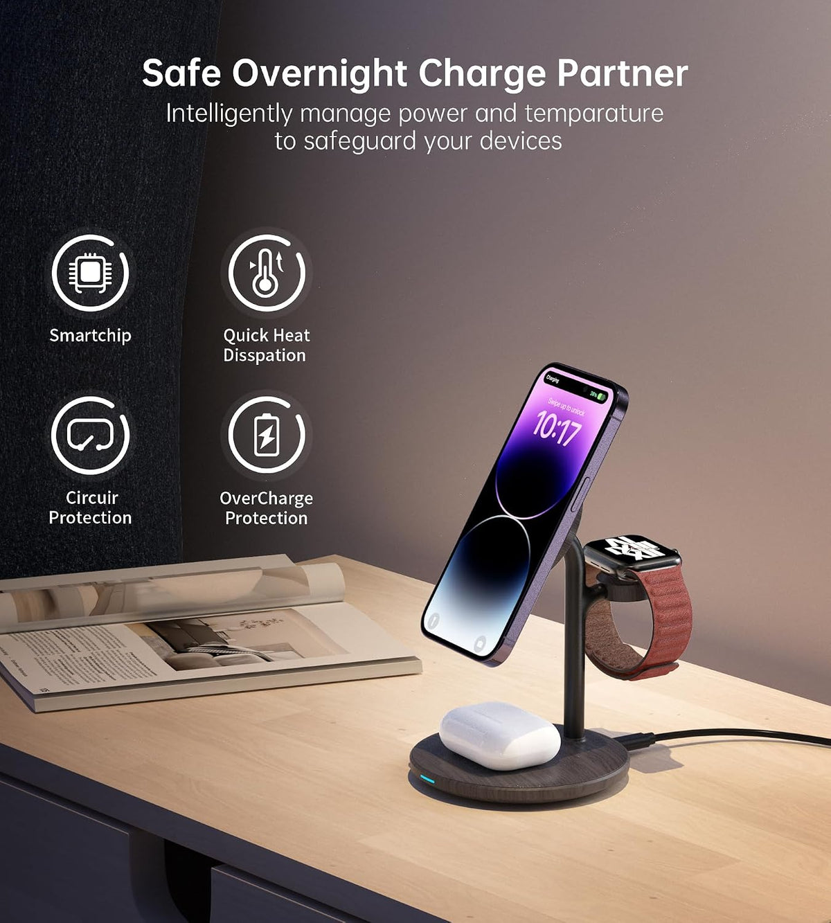 3 in 1 Magnetic Wireless Charging Station for Apple Devices,15W for Magsafe