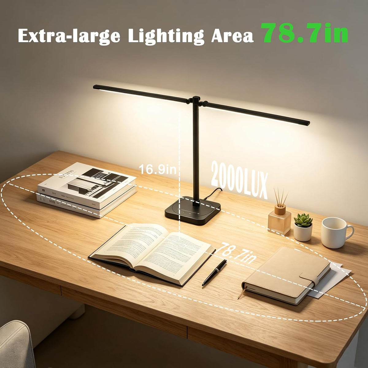 Desk Lamp for Office Home Dual Head 24W Swing Arm Reading Table Lamp Black