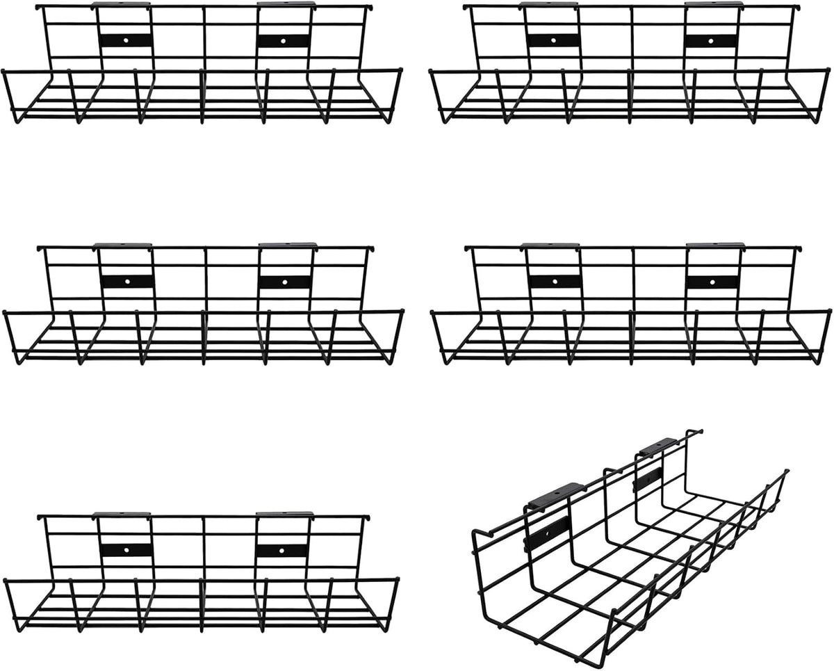 Under Desk Cable Management- 6 Pack Cord Organizer. Metal Wire Cable Management
