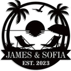 Personalized Beach Metal Monogram Sign, Custom Palm Trees Sign, Outdoor Metal by ENFODREAM