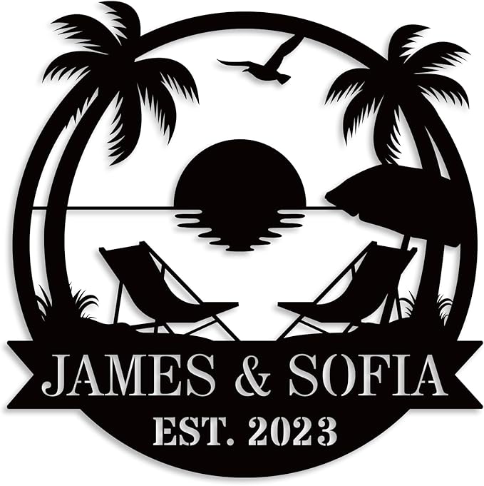 Personalized Beach Metal Monogram Sign, Custom Palm Trees Sign, Outdoor Metal by ENFODREAM