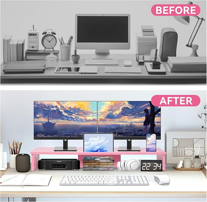 Dual Monitor Stand Riser with Phone Tablet Holder, 35.8in Large Monitor Stand - Image 4