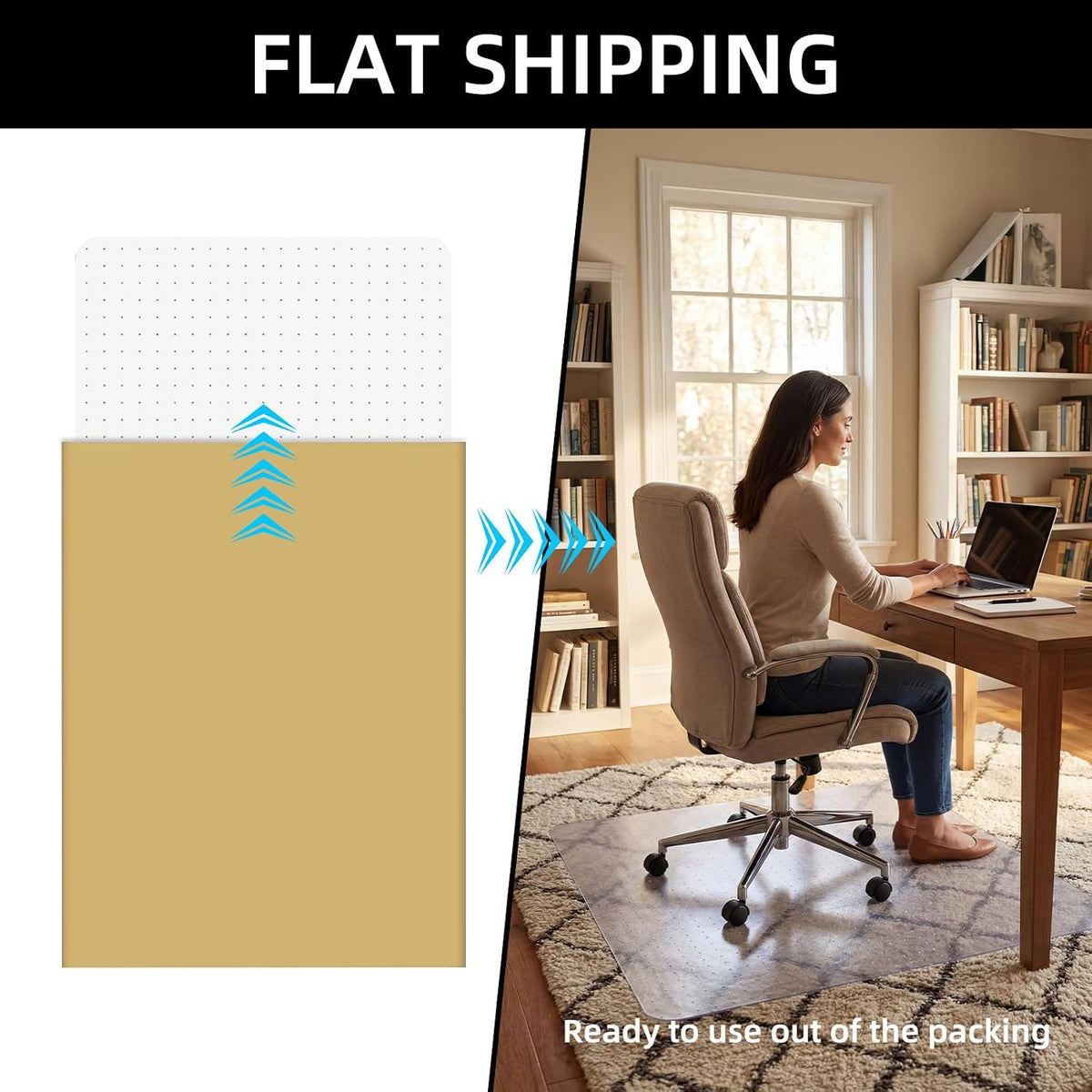 32x48 Inch Office Chair Mat for Carpet Floor, Flat Shipping | Heavy Duty Clear Plastic Rolling Chair Mat for Carpet, Under Computer Desk Chair Floor Mats Protector Carpeted Floors