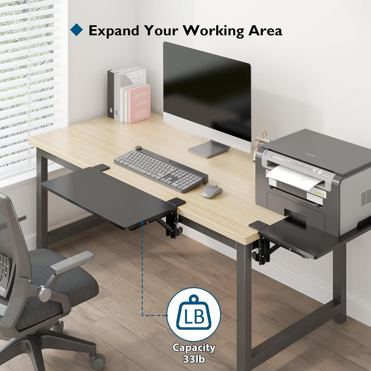 BONTEC Small Ergonomics Desk Extender Tray, 20x9.5 Inch Table Mount Arm Rest ...