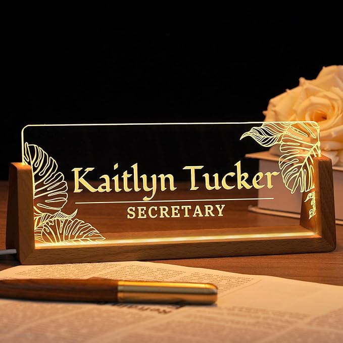 Desk Name Plate Personalized, Custom Office Light Up Name Plate by Ueedklaayy