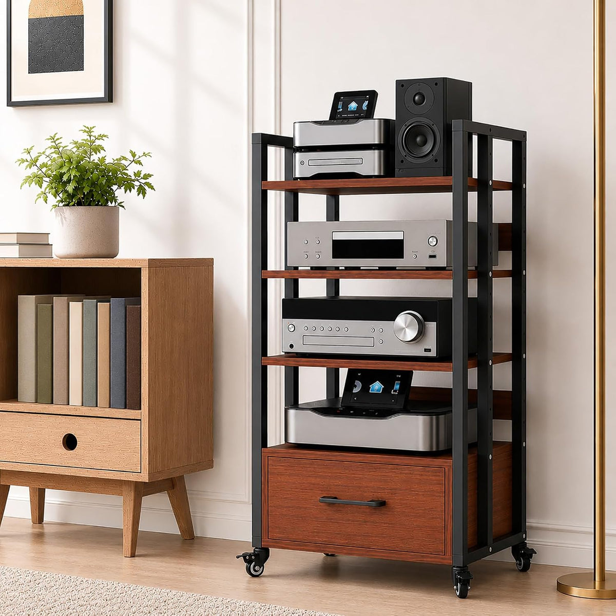 4-Tier Audio Rack with Wheels, AV Media Stand