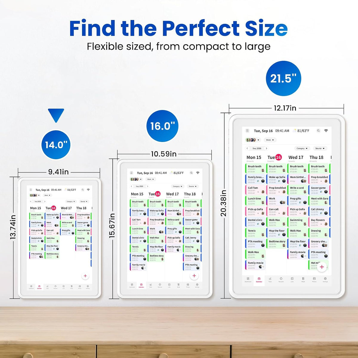 Skyzoo 14" Digital Calendar Wall Touch Screen – Chores, Meals & Photos