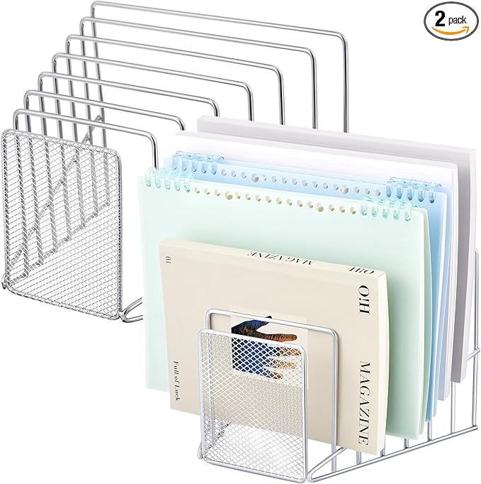 2 Pcs 7 Section Incline File Sorter Metal Wire Mesh File Rack by Chivertion
