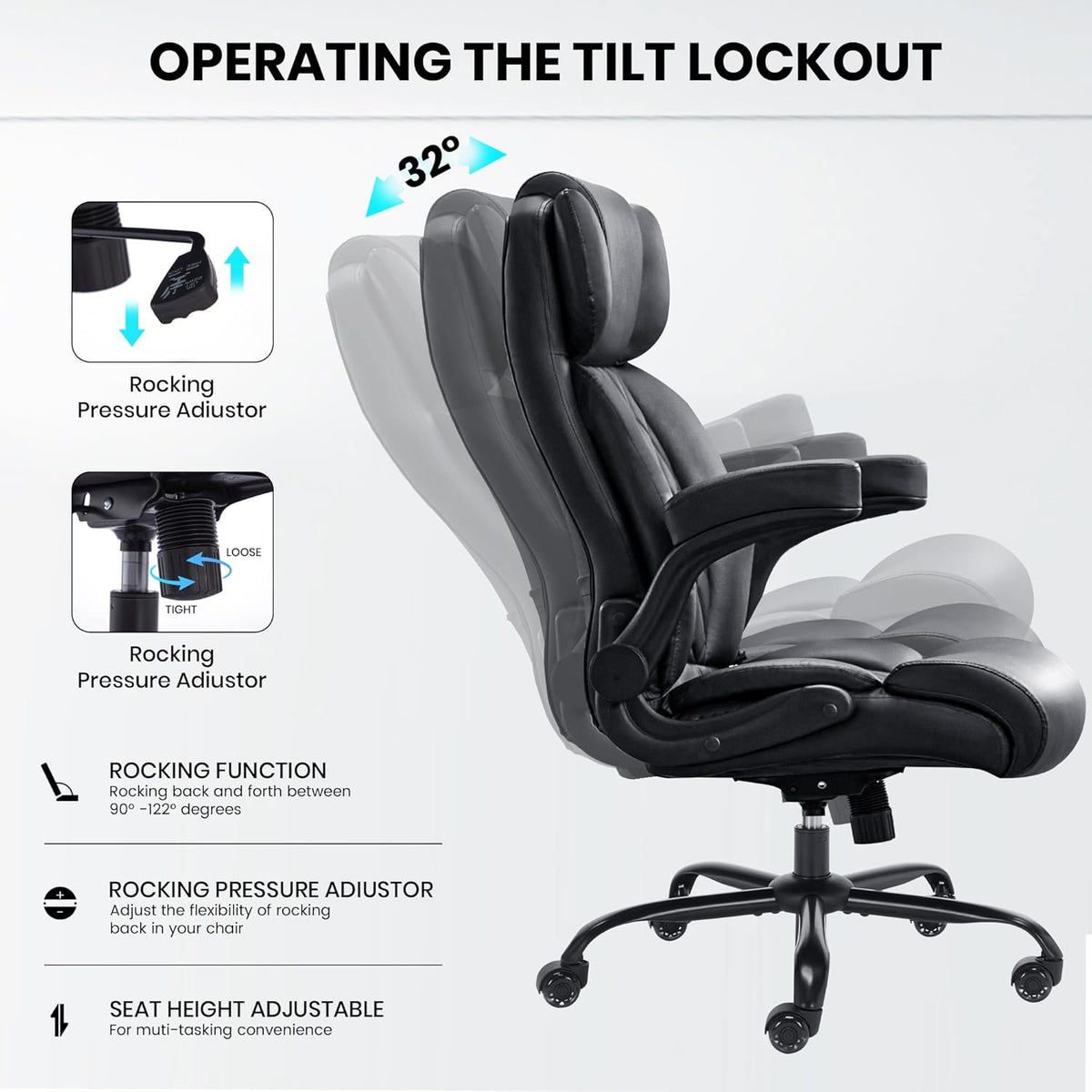 500lbs big and tall office chair adjustable lumbar, side view