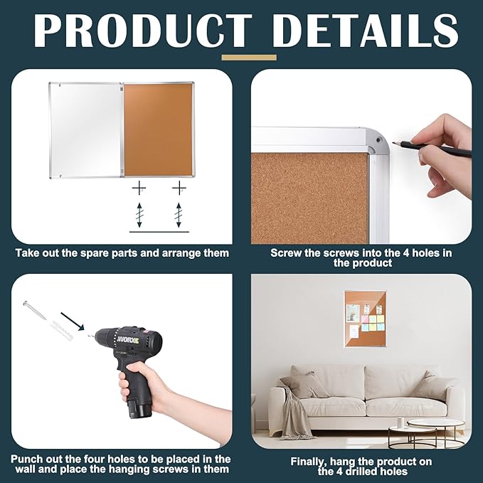 Cholemy Enclosed Bulletin Lockable Cork Case Notice Board 48 x 36 Inch - Image 3