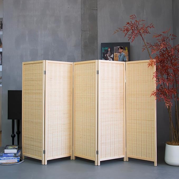 Furnnylane 5 Panel Short Room Divider Screen, Small Bamboo Panel Divider - Image 5