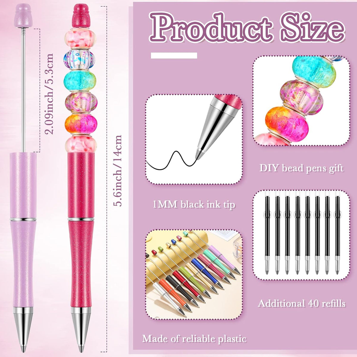 Outus 150 Pcs Beadable Pen Kit Bulk Colored Plastic Ballpoint Pens with Refil...