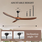 obabala 52 inch ceiling fan no light, wood showing dimensions