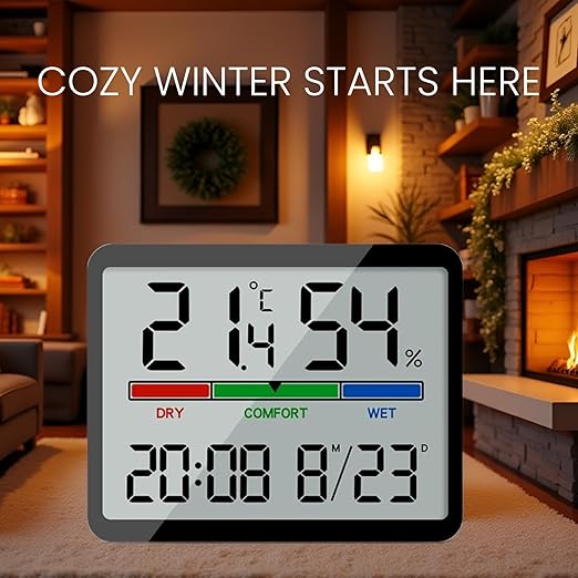 Luzsco Digital Hygrometer Indoor Thermometer, Clock - Image 2