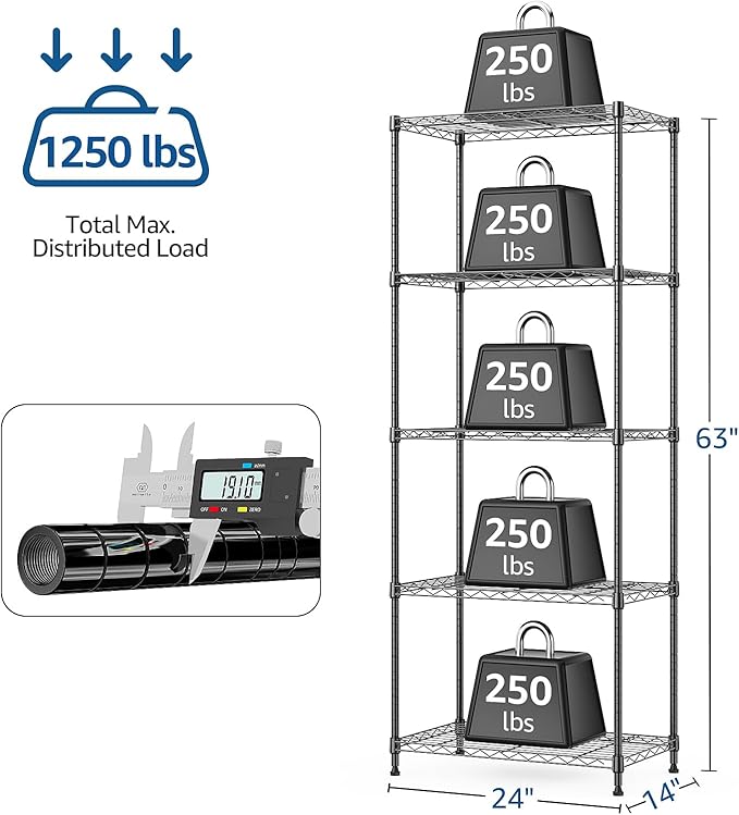 M MZG 1250 lbs 5 Tier Shelf Metal Storage Shelves Wire Rack Closet Organizers - Image 3