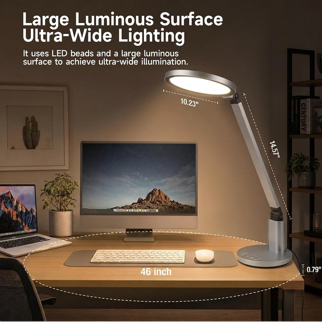 desk lamp for home office, eye-caring diffused table, front angle view
