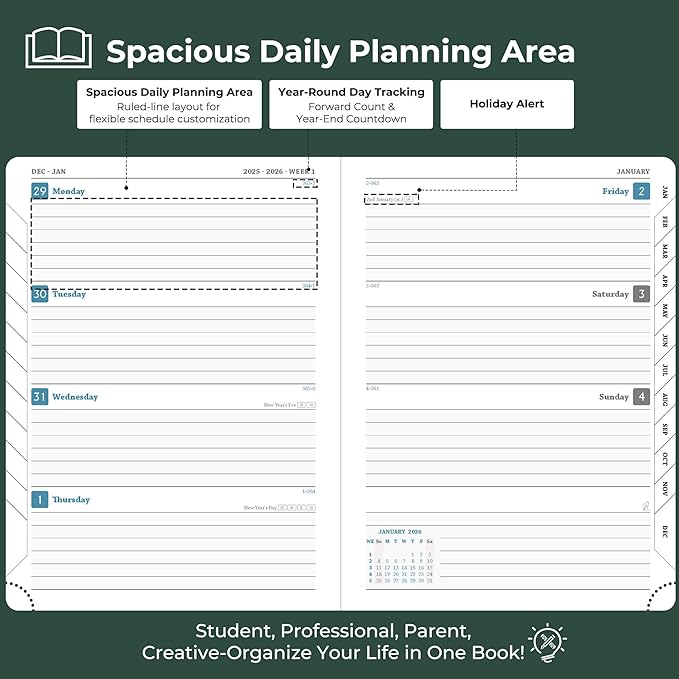 IN-LUXPRO Planner 2026 Daily Weekly and Monthly, 12 Months Spiral Bound - Image 3