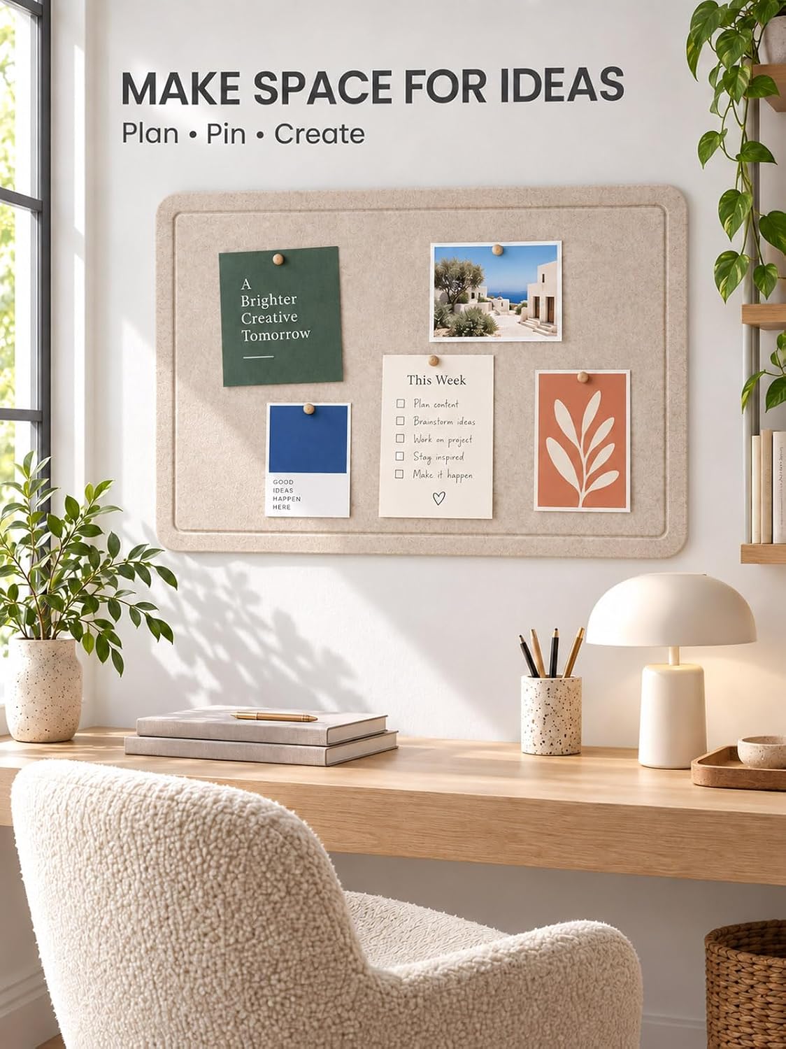 Felt Bulletin Board for Wall, 36" x 24" Frameless Pin Board, Beige