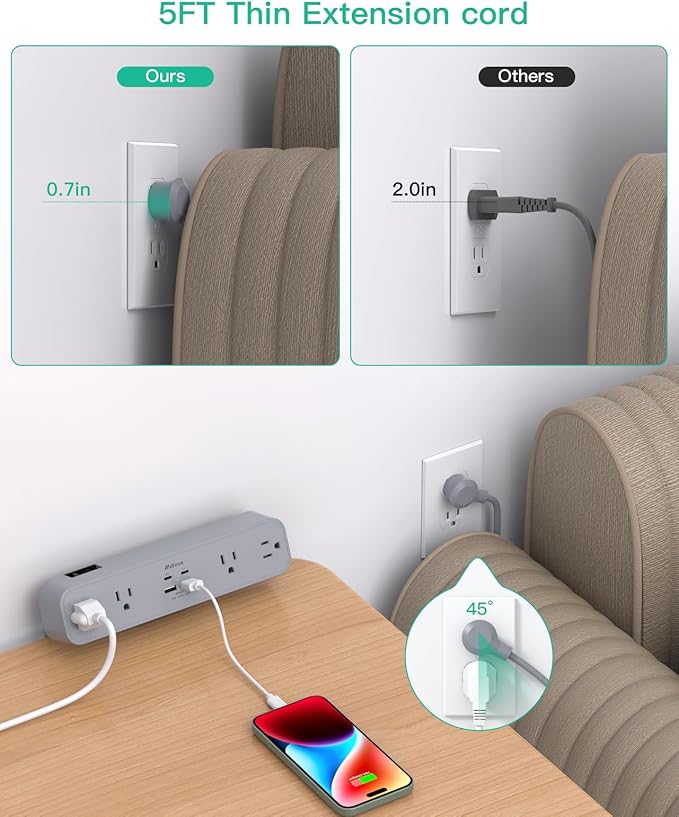 PD30W Desk Clamp Power Strip, Desktop Mount Surge Protector, Fast Charging - Image 6