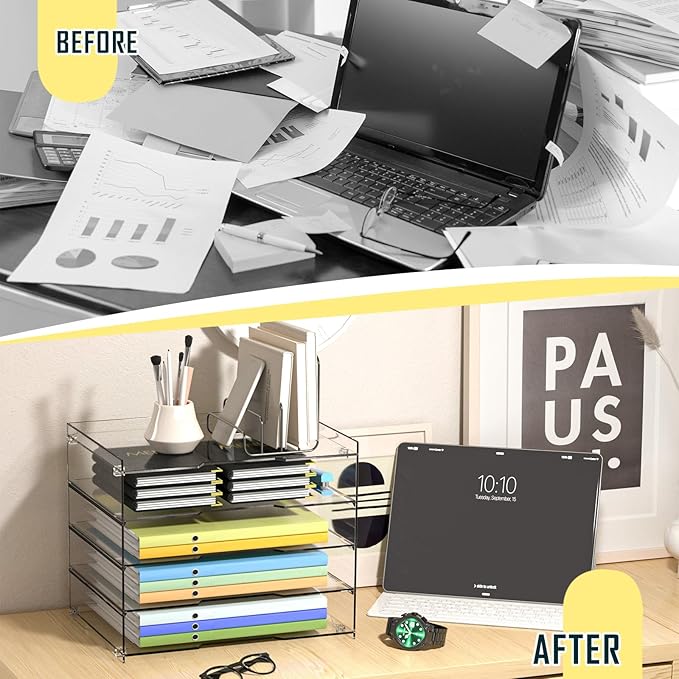KKU 5 Tier Clear Acrylic Desk Organizer, Letter Tray Paper File Desk Organizer - Image 4
