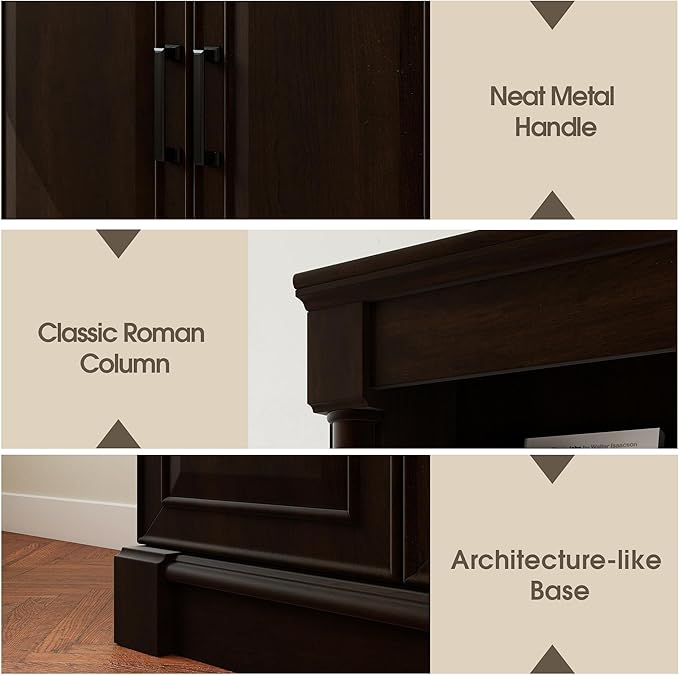 72" Roman Column Bookcase with Double Door Cabinet, 5 Tiers Tall Bookshelf - Image 4