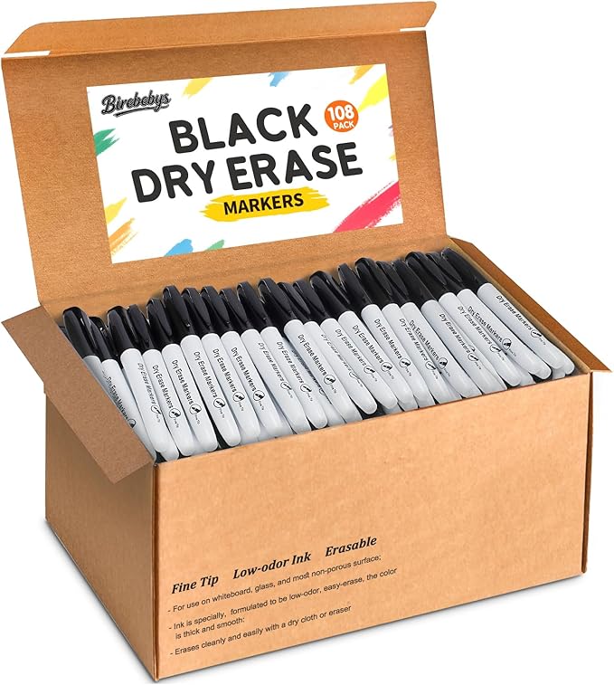Birebebys 108 Count Dry Erase Markers Bulk, Fine Tip Whiteboard Markers by Birebebys
